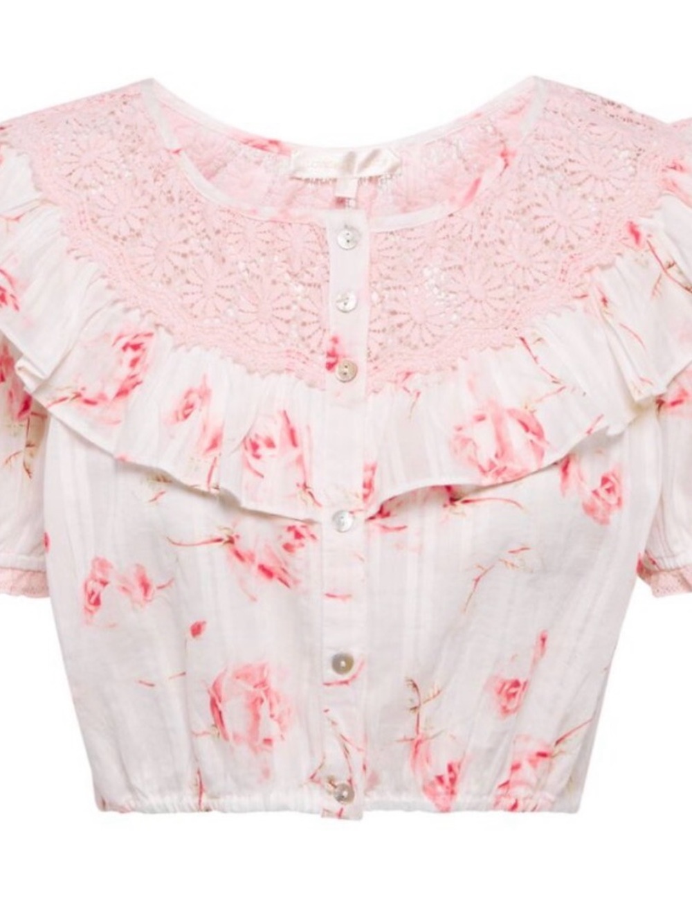 NWOT LoveShackFancy Elania Ruffle Blouse Cherry Soda | Size S